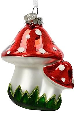 Kaemingk Christbaumschmuck Glas Fliegenpilze 7,5cm Märchen Wald Pilze Weihnachtskugeln rot weiß