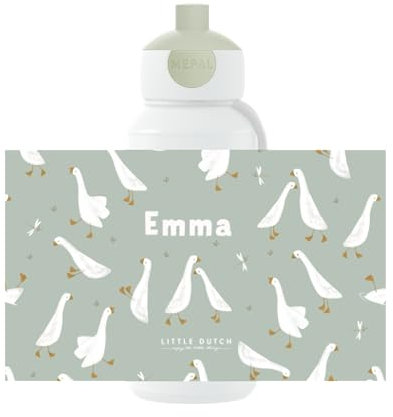 Mepal Little Dutch Trinkflasche Pop-up Campus - Personalisierte Wasserflasche mit Namen für Kinder - Auslaufsichere Flasche für Schule - BPA-frei & Spülmaschinenfest - 400 ml - Little Goose