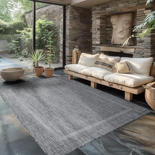 Carpettex Outdoor Teppich Wetterfest 60 x 100 cm Läufer, Sisal Optik, Grau - Ideal für Balkon, Garten, Terrasse und als Küchenläufer - Draußen Teppich Waschbar, Flachgewebe, Wasserfest, Pflegeleicht