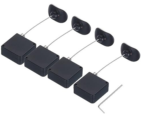 sourcing map Retractable Cable Lock with Double-Sided Adhesive Remote Control Security Lock Arc Terminal for TV, DVD,Showroom,Remote,600g 4Set Black