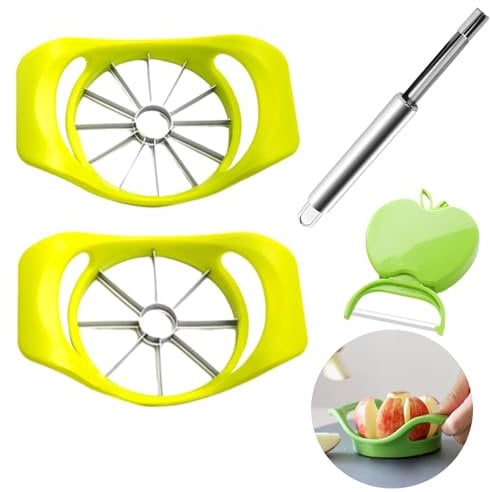 4 Pcs Fruit Cutter Set, Sharp Apple Slicer with Kitchen Peeler, Corer Remover, Stainless Steel Fruit Divider, Fruit Wedger with 8/12 Blades for Pear Orange Tomato Potato Lemon, Easy Grip Handle