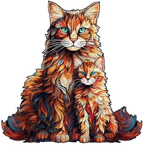PRSTENLY Holzpuzzle für Erwachsene, Maine Coon Familie-1 Tierpuzzle Einzigartige Form Puzzleteile für Erwachsene, Holzpuzzle für Weihnachten mit Hölzerner Geschenkbox 220 Stücke 33.5 * 34cm