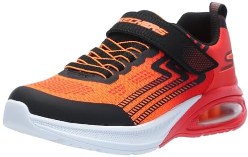 Skechers Jungen Microspec Max Advance Sneaker, Black Red Synthetic Textile Orange Trim, 32 EU