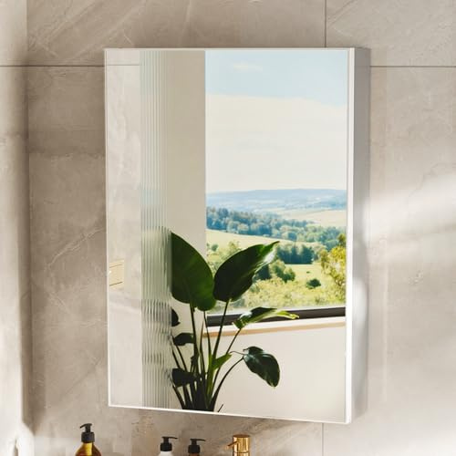 LUVODI Medicine Cabinet Silver Mirrored: 500x700mm Bathroom Vanity Wall Cabinet with Storage Compartment Single Door, Recessed/Surface Mount