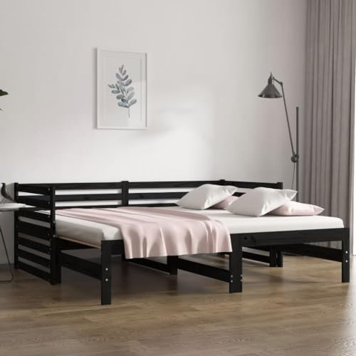 DYRJDJWIDHW boxspringbett 180x200,Bett 180x200,boxspringbett Tagesbett Ausziehbar Schwarz 2X(80x200) cm Massivholz Kiefer