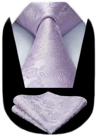 HISDERN Lila Krawatte Blumenkrawatten für Männer Krawatte und Pocket Square Set für Hochzeitsfeier Business Formale Krawatte Sets mit Geschenkbox