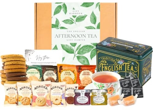 English Afternoon Tea & Biscuit Hamper - Gift Hamper, Tea Gift Set, Food Hamper Gifts for Women & Men, Assorted Shortbread Biscuits with Strawberry Jam, Honey, Fudge & Chocolate