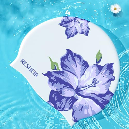 Bonnet de Bain en Silicone pour Femmes Bonnet de Natation Imprimé ÉLastique et Confortable Femme Bonnet de Bain pour Piscine Spa Plage