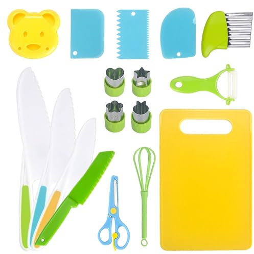 Swavitie Ensemble de 16 Couteaux de Cuisine pour Enfants - Couteau de Chef de Sécurité pour Couper et Cuire des Fruits ou des Légumes - Pour les Tout-Petits