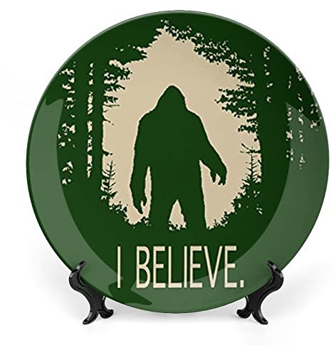 Bigfoot - Piatto decorativo in ceramica con scritta I Believe, divertente, in porcellana, con espositore decorativo, per casa e ufficio