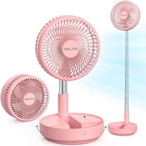 Belife X8 Portable Fan, 7200mAh Battery Powered Fan Rechargeable, Oscillating USB Desk Floor Fan with Remote, Foldable Telescopic Fan for Home Bedroom Sleeping Office Camping Travel, 7.7 (Pink)