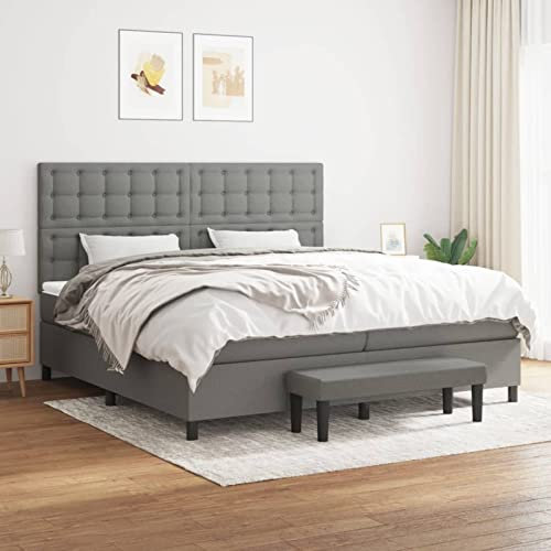 Homgoday Boxspringbett mit Matratze, Stoff, Dunkelgrau, 200 x 200 cm, gepolstert, Lattenrostschutz, Taschenfederkern, anpassbar, wendbar, Stoff, Typ 29 Betten und Lattenroste