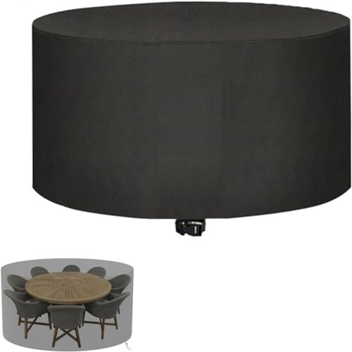 Abdeckung für Gartenmöbel, 160x120cm Multi Größe Abdeckplane Gartenmöbel Schwerlast 420D -Oxford Gewebe, Wasserdicht, Winddicht, UV-Beständiges für Gartentische,Stühle und Möbelsets Schwarz Rund
