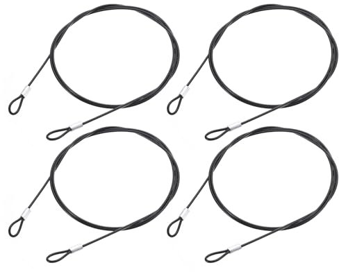 QUARKZMAN 4 Pezzi Cavo Laccio Cavo in Acciaio Inossidabile 100m x 2mm con Ring Rivestiti in Vinile Cavo di Sicurezza in Acciaio per Collegare Mobili Viaggi Aperto Nero