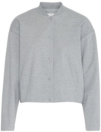 Ichi IXKATE Damen Jacke Bomberjacke Übergangsjacke mit Druckknöpfen leicht elastisch Loose fit, Größe:S, Farbe:Grey melange (200318)