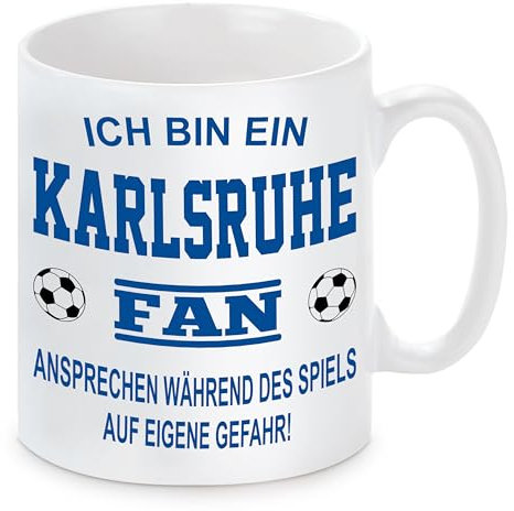 Fussball Tasse | Ich bin ein Karlsruhe Fan - Ansprechen während des Spiels auf eigene Gefahr | Keramiktasse für Fußballfans | Spülmaschinenfest | hochwertiger Druck