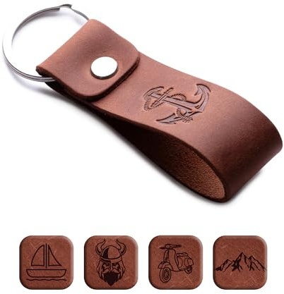 Porte-clés en cuir de vache préféré pour homme, cadeau pour femme et homme, anniversaire et anniversaire de mariage, cuir de vache, Motif ancre, taille unique