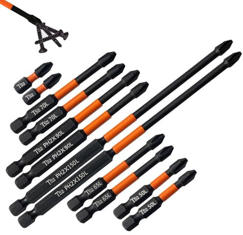 12Pcs Magnetic Impact Driver Bits, Screwdriver Driver Bits Set, Impact Driver Bits Phillips Screw Accessories (25mm/50mm/65mm/70mm/90mm/150mm)