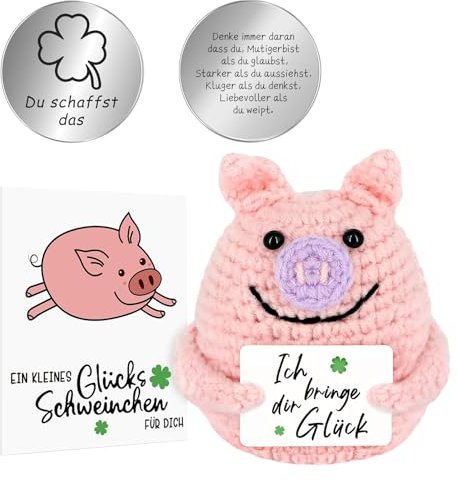 Glücksschwein, Pocket Hug Glücksschweinchen,Kreative Strickwolle Minischwein Puppe, Mutmacher Geschenk, Einschulung Geschenk, Viel Glück Geschenke