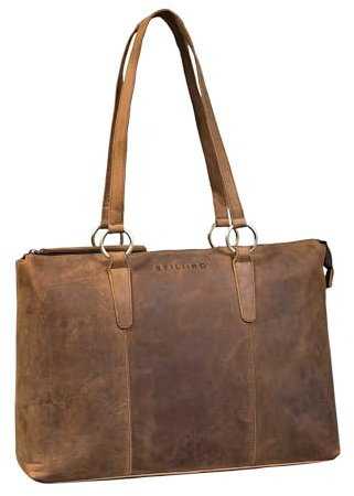 STILORD 'Pelin' Shopper Leder mit vielen Fächern - Ledertasche Damen Umhängetasche - Shopper-Tasche Handtasche Echt Leder Schultertasche Groß Henkeltaschen Laptop 16 Zoll, Farbe:vinto - braun