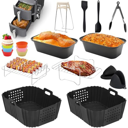 Meafeng Accessoires pour Air Fryer - Ensemble D'accessoires Pour Friteuse à Air Double Zone Pour Ninja AF400EU/AF451EU, SL400EU, Friteuse à Air Double 9,5L | Sans BPA, Passe au Lave-Vaisselle