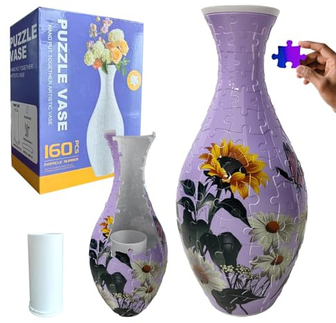 3D Puzzle Vase für Erwachsene, 160 Teile Kunststoff DIY Bastelset, Einzigartiges Geschenk für Frauen Männer, Home Dekoration ohne Kleber, Basteln(Sonnenblume)