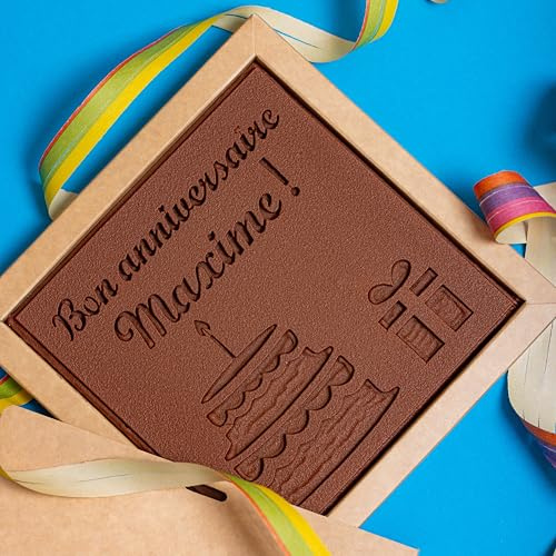 Chocolat personnalisable Spécial Anniversaire – Message Sur-Mesure – Fabrication Artisanal Made in France – Cadeau Anniversaire Original – Noir ou Lait – Tablette de Chocolat Grand Cru