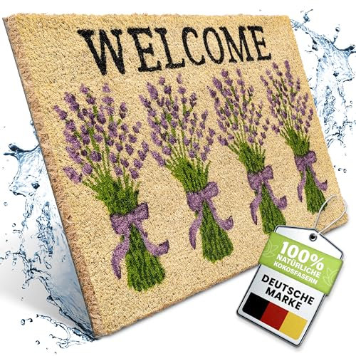 Bodenständig® Fußmatte Kokos [Wetterfest] - extrem robust - Fußabtreter außen - die Kokosmatte Fußmatte außen wetterfest. Fussmatte aussen 40x60 cm - Lavendel Design