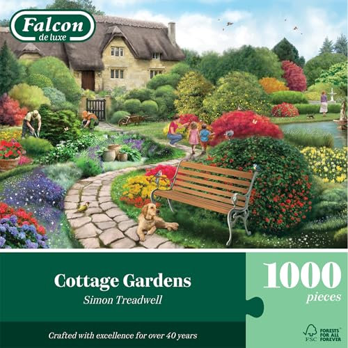 Falcon Cottage Gardens - 1000 Piece Jigsaw Puzzle for Adults - Beautifully Illustrated 1000Pc Adults Jigsaw Puzzle - Fun Activity for Home, Puzzles for Rainy Days, Birthday Jumbo