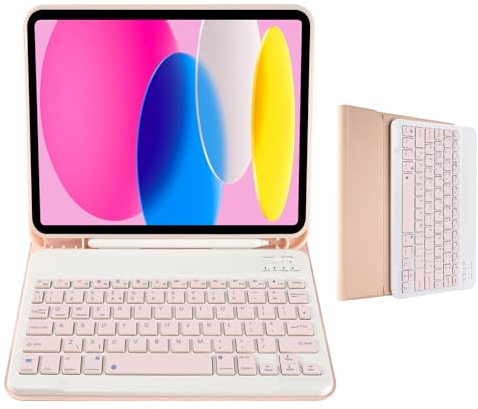 Nsyee Keyboard Case Compatible with iPad A16 11 inch 2025 (A3354/A3355/A3356), iPad 10th Generation 10.9 inch 2022 (A2696/A2757/A2777), Detachable Bluetooth UK Layout Keyboard Case Set