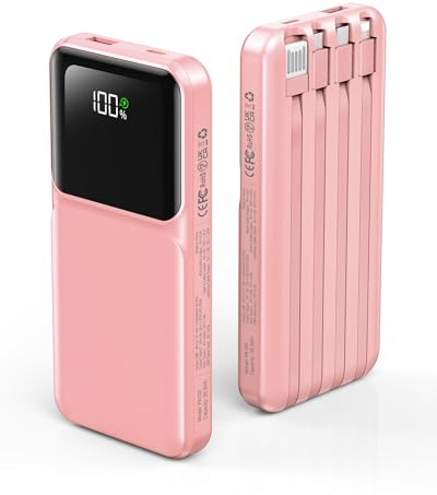 Portable Charger with Built in Cable - Power Bank Fast Charging 22.5W USB C 10000mAh LED Display Travel Battery Pack 5 Outputs & 3 Inputs for iPhone Samsung Android iPad Phones Tablets etc