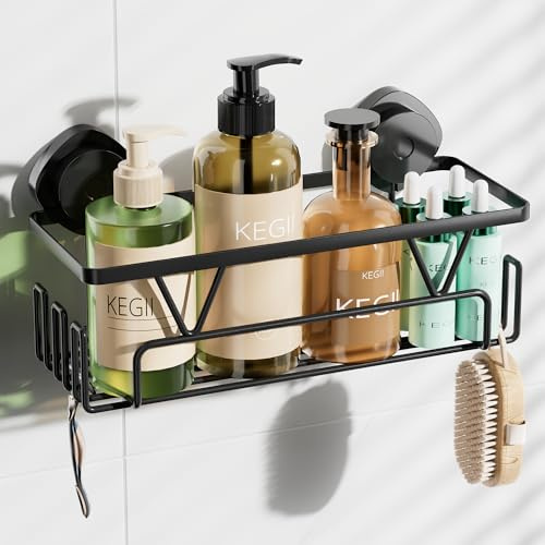 KEGII Suction Shower Caddy - Suction Cup Shower Organiser Black Bathroom Shelf No Drilling for Bath, Kitchen, Laundry Room