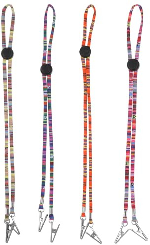 Ouligay 4 Stück Serviettenkette mit Clip, Einstellbar Serviettenclips Im Folklore-Stil 60cm Serviettenklammern Lätzchenkette mit Klammern Leichter Serviettenhalter Tragbare Lätzchenclips Senioren