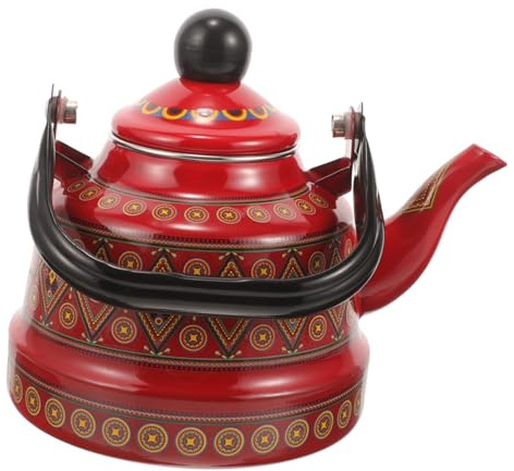 Toyvian Großer Emaille Wasserkessel mit Dicker Beschichtung Hitzebeständig Dekorativer Kaffeekocher für Tee und Kaffee Geeignet für Haushalt und Restaurant Flötenkessel Stil Rot