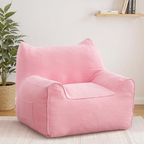 HOMMPA Sitzsack Erwachsene mit Füllung und Armlehnen- Katzenförmiger großer gemütlicher Sitzsack,Lesesessel,Bodenstuhl für Wohnzimmer,Schlafzimmer,Wohnheim,Rosa