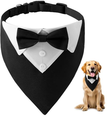 HMCEY Bandana pour Chien Formel 36-60 CM,Foulard Chien avec NœUd Papillon et Cravate,Collier Chiens Cravate Réglable,Textiles et Accessoires pour Chiens pour Mariage, Anniversaire, Fête - Noir