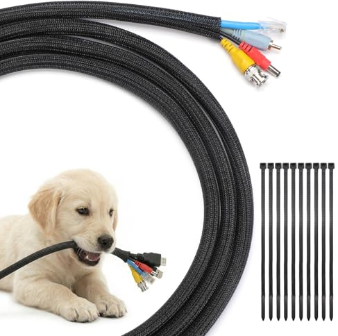 Yecaye Cable Tidy Sleeve 3m (10ft), 13mm (1/2) Braided Cable Protector | Split self-closing, chew-proof for dogs & cats, -50°C to +150°C, holds 3-5 cables, with 10 ties, for TV/PC/USB/car