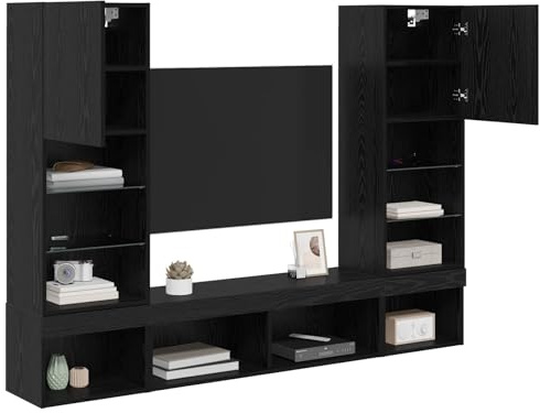 vidaXL TV Wand Einheiten mit LED 5 STK. Schwarz Eichen-Optik