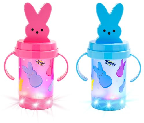 Cool Things Corp Light Up Kids Party Drinkware – LED Light-Up Sippy Cups for Parties, Classroom Gifts, Holiday Favors, BPA-Free Reusable Cups for Kids – PEEPS Easter Bunny Pink & Blue