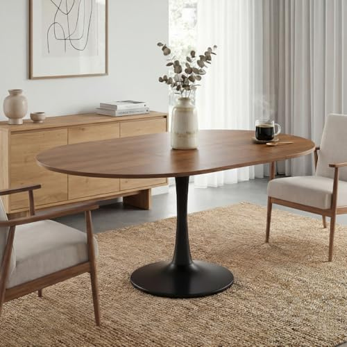 Lumivortex Mesa de Comedor Redonda Extensible, Mesa de Cocina 100/140 x 100 x 75 cm, para 2-6 Personas, Mesa de Comedor Extensible para Habitaciones multifuncionales (Color Nogal + Negro)