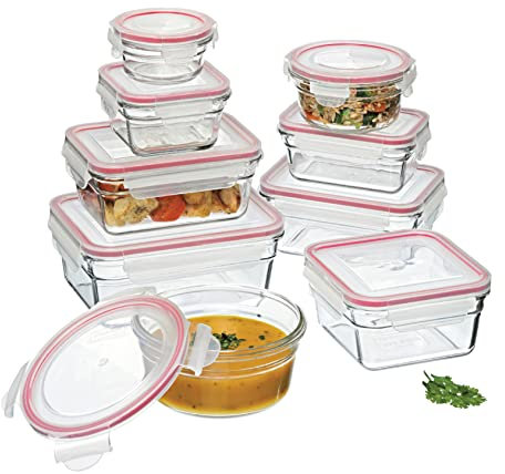 GLASSLOCK (GL-474, 9pcs Mischung Vorratsdosen aus temperiertem Glas Mail Box - Ofen Typ