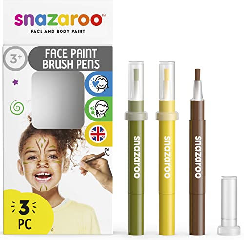 Snazaroo 1180143 Kinderschminke, Schminkstift mit Pinselspitze, 3 Farben Set Dschungel, gelb/braun/grün