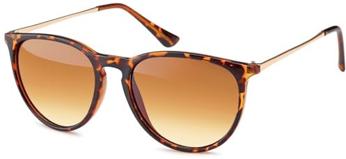 styleBREAKER Damen Sonnenbrille mit ovalen Gläsern und Metallbügeln | Kunststoffrahmen mit UV400 Schutz | Sommerbrille mit Verlauf oder Spiegelglas, Gestell Braun Demi/Glas Braun Verlauf