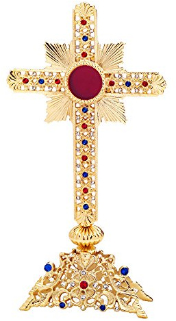 NKlaus Reliquiar Monstranz für Hausaltar, Altar, Messing, 28 cm, 1 Stück | Mit Steinen und rückseitiger Öffnung; Luna 3,5 x 3,5 x 1,5 cm, ca. 0,7 kg