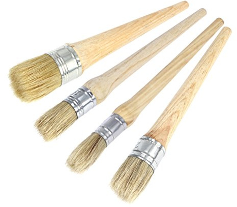 ULTNICE Wachspinsel Für Möbel Rundbürste Mit Naturborsten Für Kreidefarbe Und Holzlack 4Er Set Mit 20/25/30/40 mm Ergonomischer Griff Für Restaurierung Schablonen Und Wohnkultur