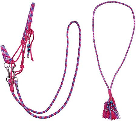 QHP Knotenhalfter Kombi Liberty Set aus Knotenhalfter mit ABN. Zügeln + Halsseil (Shetty, Fuchsia)