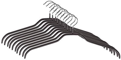 MAWA Kleiderbügel, Set mit 10 platzsparenden und rutschfesten Bügeln, ideal für Hemden und Blusen, mit 360°drehbarem Haken, Antirutschbeschichtung, 36 cm, Schwarz