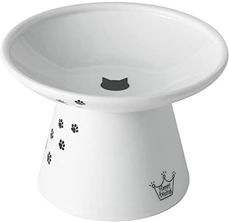 Necoichi Extra Wide Raised Cat Food Bowl, Cat, White, XL, 0.6 kg