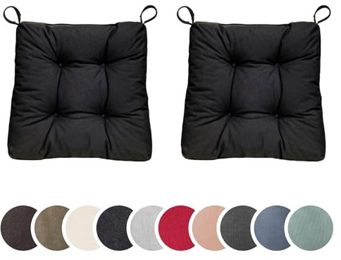 sleepling 2er Set Stuhlkissen, Sitzkissen Eva für Indoor und Outdoor, mit Klettverschluss, 100% Polyester, Made in EU, Maße: 40 (vorne), 35 (hinten) x 38 x 7 cm, schwarz