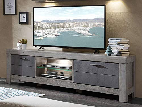 möbelando TV-Lowboard Rack Fernsehtisch Unterschrank HiFi Element Schrank Gravesend II Haveleiche/Beton Oxid dunkel
